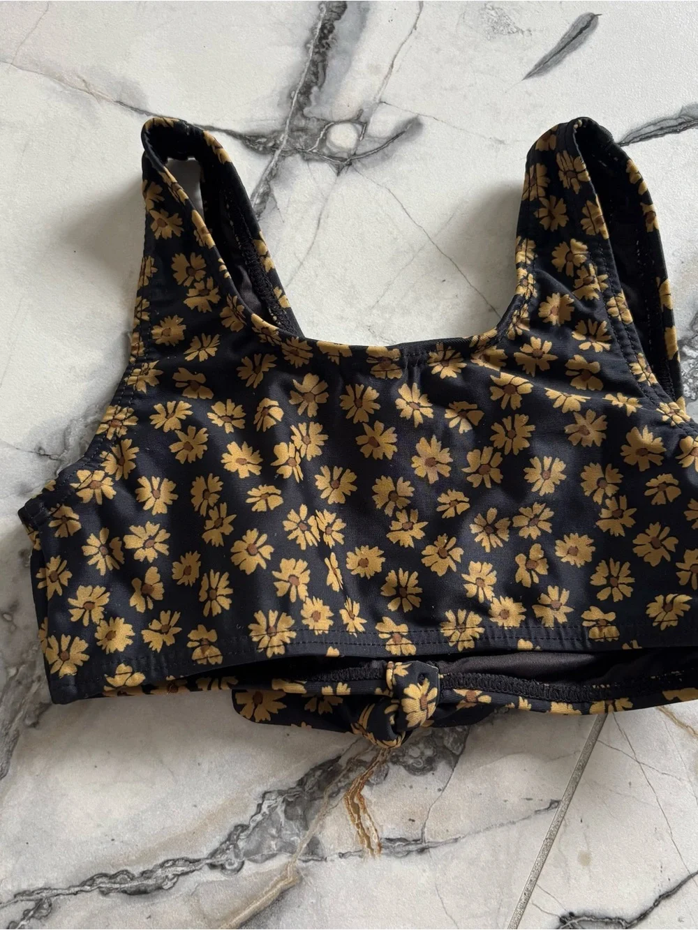 Rylee + Cru Black & Gold Floral Kids Bikini Top